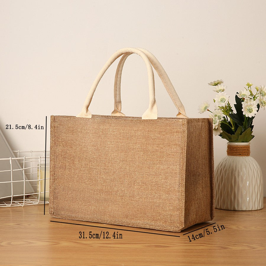 Pure Color Retro Faux Hemp Large Capacity Ladies Tote Reusable Lined Waterproof Travel Portable Beach Handbag
