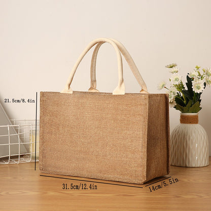 Pure Color Retro Faux Hemp Large Capacity Ladies Tote Reusable Lined Waterproof Travel Portable Beach Handbag