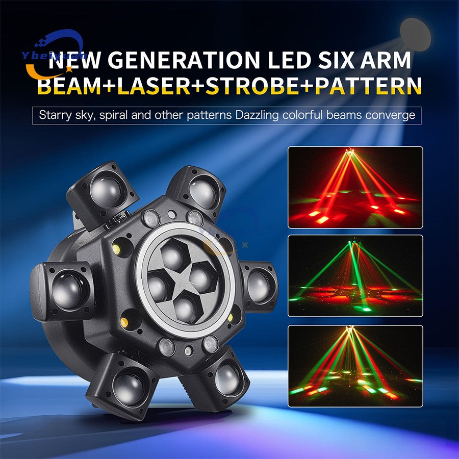 150W RGBW 4-in-1 6 Arm Moving Head Dye Bee Eye Effect Light DMX512 Remote Control DJ Disco Bar Birthday Party Christmas Stage