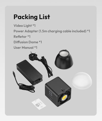 Ulanzi ML100Bi | ML100RGB Luz de Vídeo COB de 100W 2700K-6500K Bi-Color | Luz de Estúdio Fotográfico RGB 360° para Filmagem e Transmissão ao Vivo