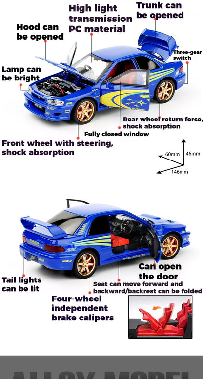 JDM 1/32 Subaru Impreza WRX STI Rally Supercar Diecast Model Alloy Metal Car Children's Toy Car Miniature Mini GT Holiday Gifts
