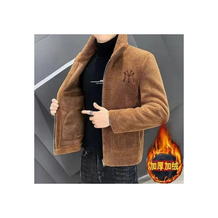 2024 New Hot Selling Autumn/winter Fashion Men's Imitation Lamb Wool Jacket With Collar Thick Wool Jacket Men's Top Coat