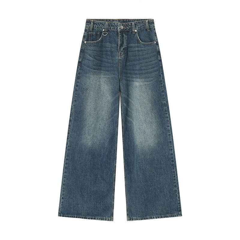 IEFB Calça Jeans Masculina de Verão Azul Velho Lavada Jeans Masculino Reta Casual Masculina Solta Perna Larga Novidade Moda 9C354