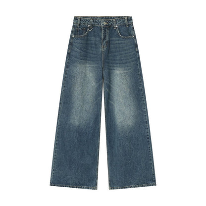 IEFB Calça Jeans Masculina de Verão Azul Velho Lavada Jeans Masculino Reta Casual Masculina Solta Perna Larga Novidade Moda 9C354
