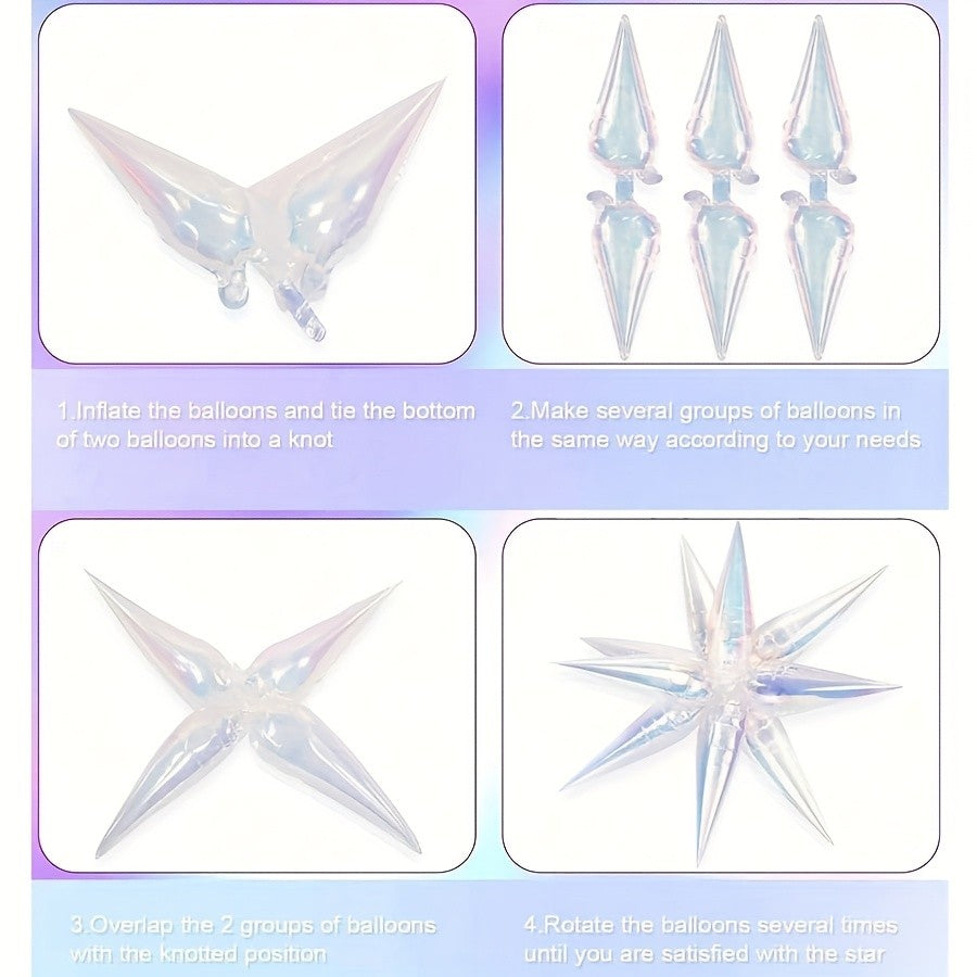 1Set Laser Colorful Transparent Teardrop and Cone Foil Balloons, DIY Holographic Explosion Star Design Balloons