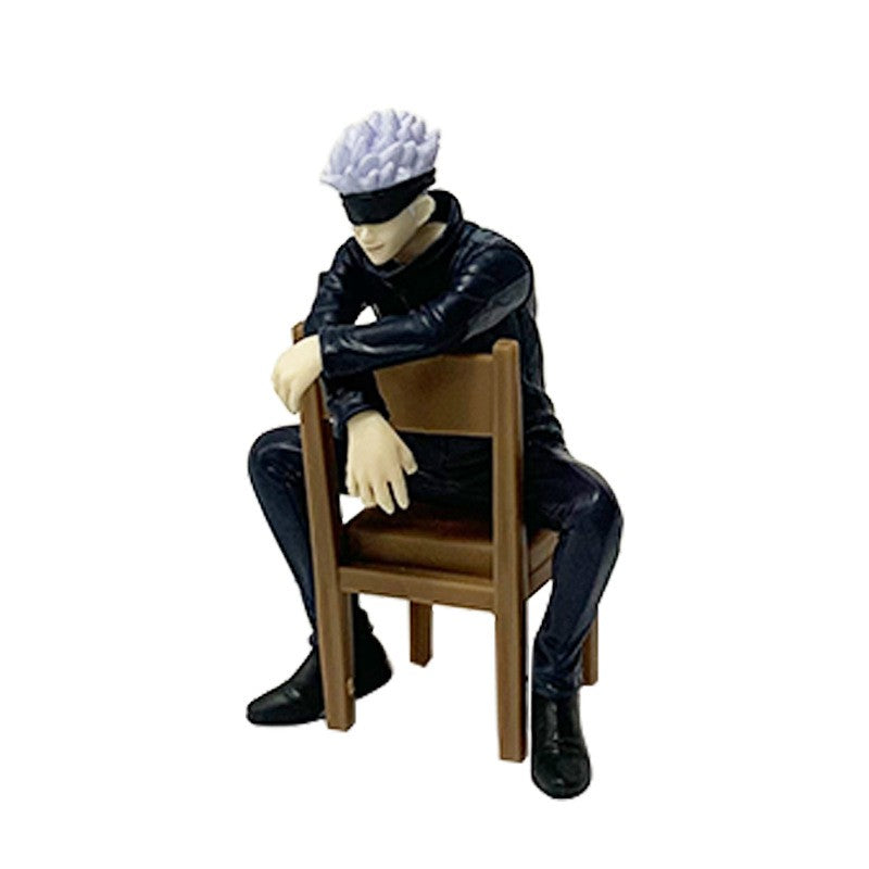 11CM Gojo Satoru Anime Jujutsu Kaisen Figura Satoru Gojo Posição Sentada de Descanso Vem Com Banquinho Brinquedo de Presente Action Figure PVC