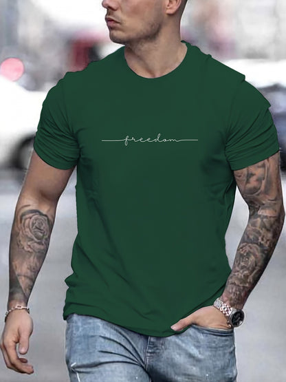 Men's Summer Loose Size 100% Cotton Freedom Graphi Print Casual Slim Fit Round Neck Short Sleeve T-shirt Top