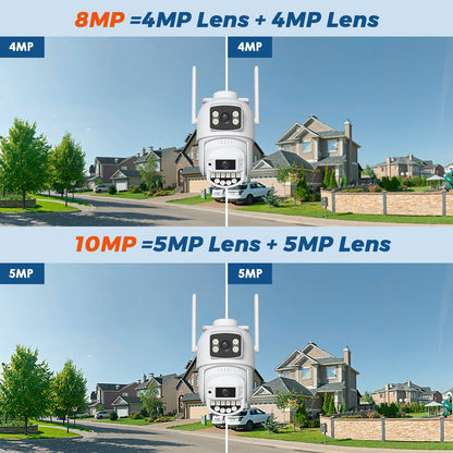 10MP 5K Wifi IP Camera Outdoor 2.4GHZ 5GHZ PTZ Surveillance Camera Dual Lens Dual Screens Email Alert 4K Security Protection