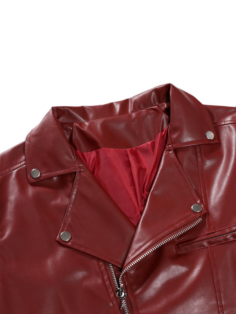 Men's Motorcycle PU Leather Jacket Fashionable Solid Color Slim Fit Zipper Long Sleeved Lapel Leather Jacket Men's Clothing