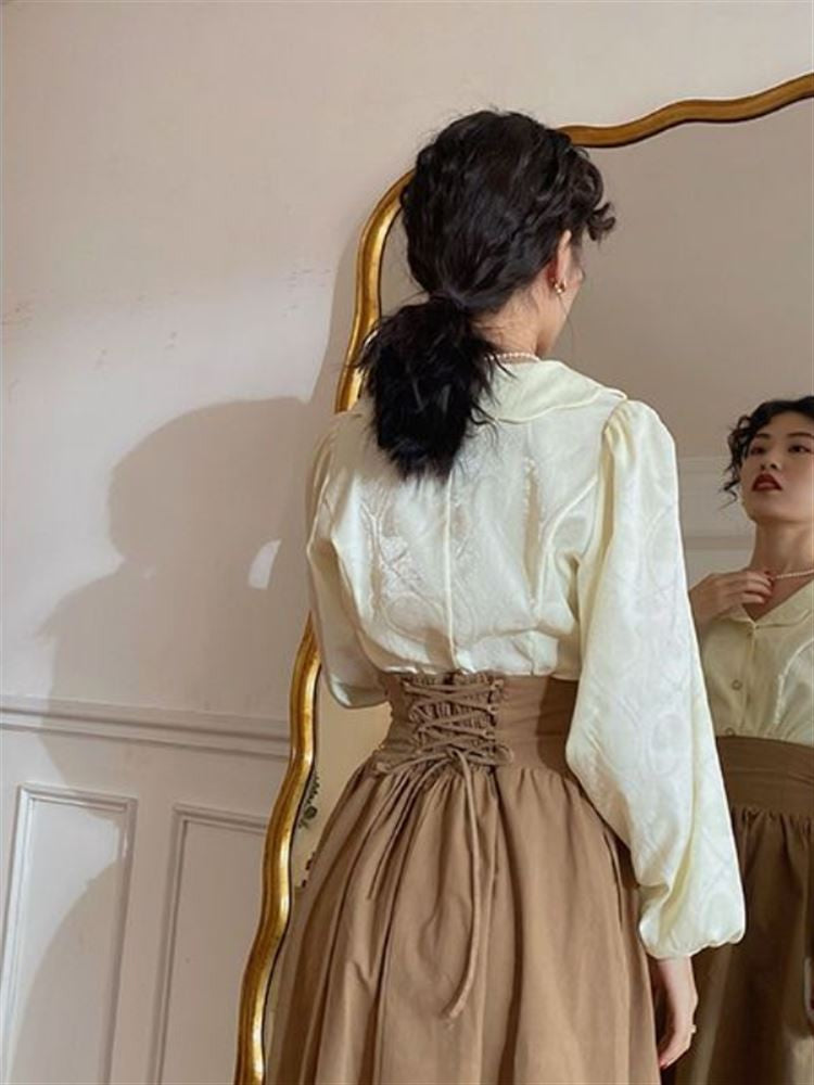 Autumn Outfit Set Women's 2023 New Court Sle Retro irt Versatile Mid-Length A-Line  Skirt for Pear aped Body