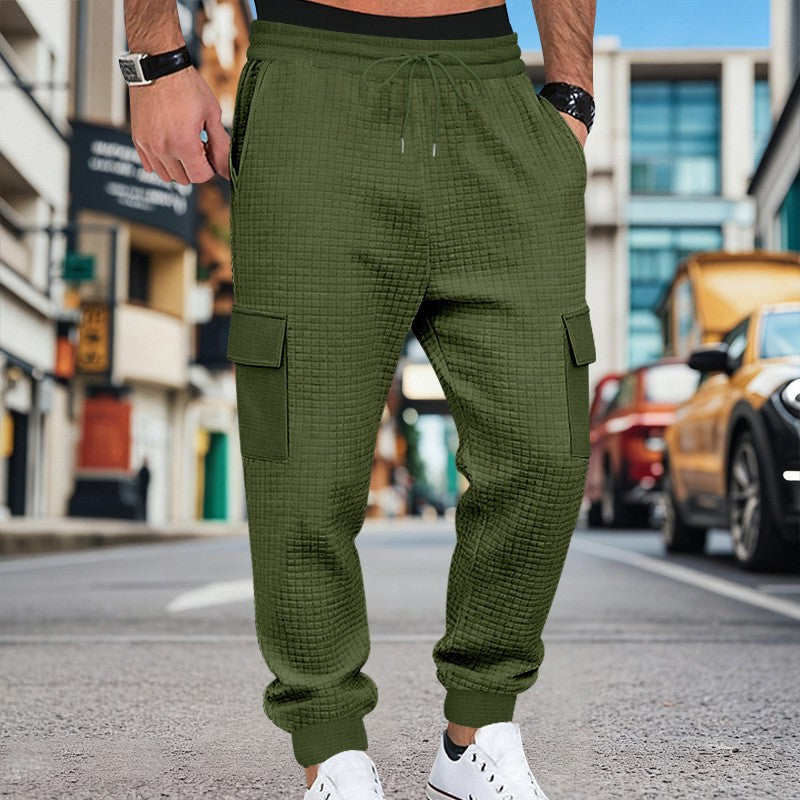 Men's Clothing  Pants Autumn Winter Fashion Casual Heavyweight Small Check Loose Jogger Sweatpants Waffles