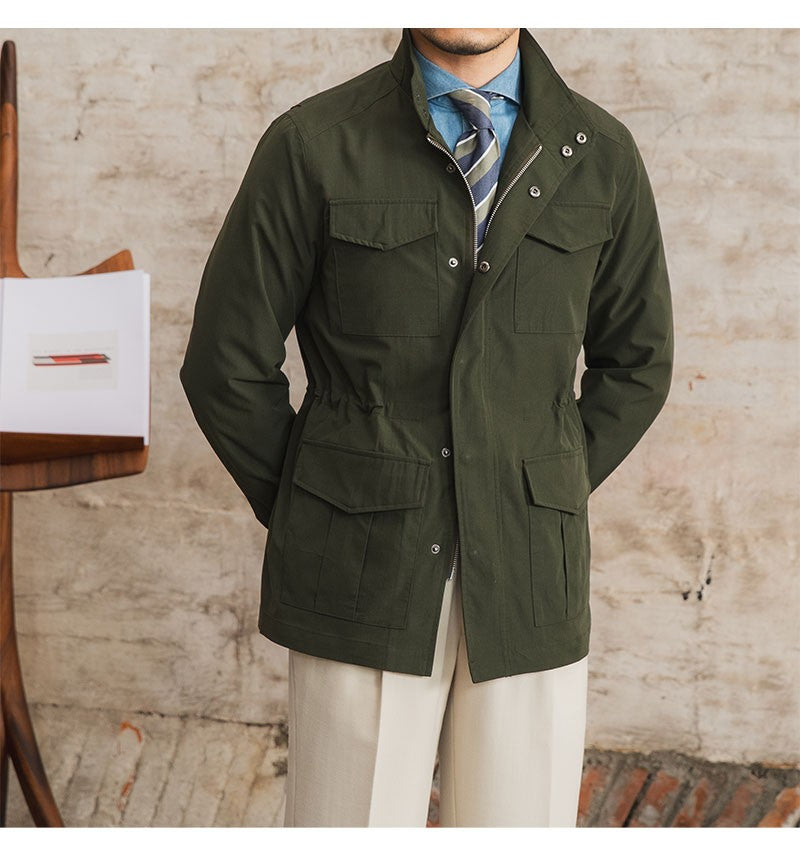 Three Spring and Summer Light Vertical Collar Waist Half Hanging M65 British Jacket Men's Retro Hunting Wear Waterproof Jacket