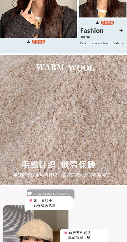 Autumn British Style Beret Hat Lady Vintage Flat Cap Winter Keep Warm Knitted Hat All-match Peaked Cap Forward Hat Wholesale