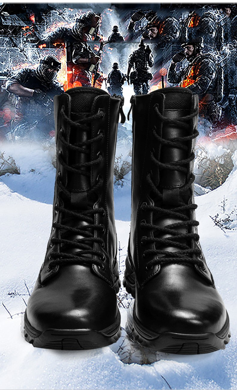 Botas de Couro Genuíno Masculinas de Cano Curto Botas Masculinas de Inverno de Couro com Pelo Quente para Exército Caça Sapatos Masculinos Botas Casuais Pretas