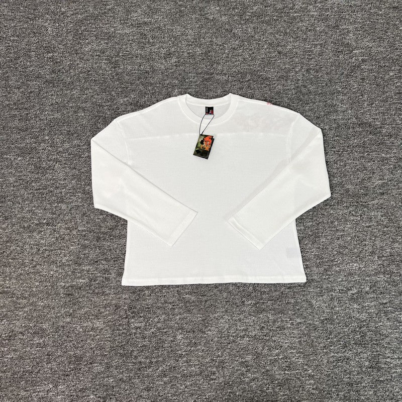 Waffle Long Sleeve Embroidery Sakura Derschutze Blossom T Shirt Men Women Casual Loose High Quality Breathe T-shirt Clothes