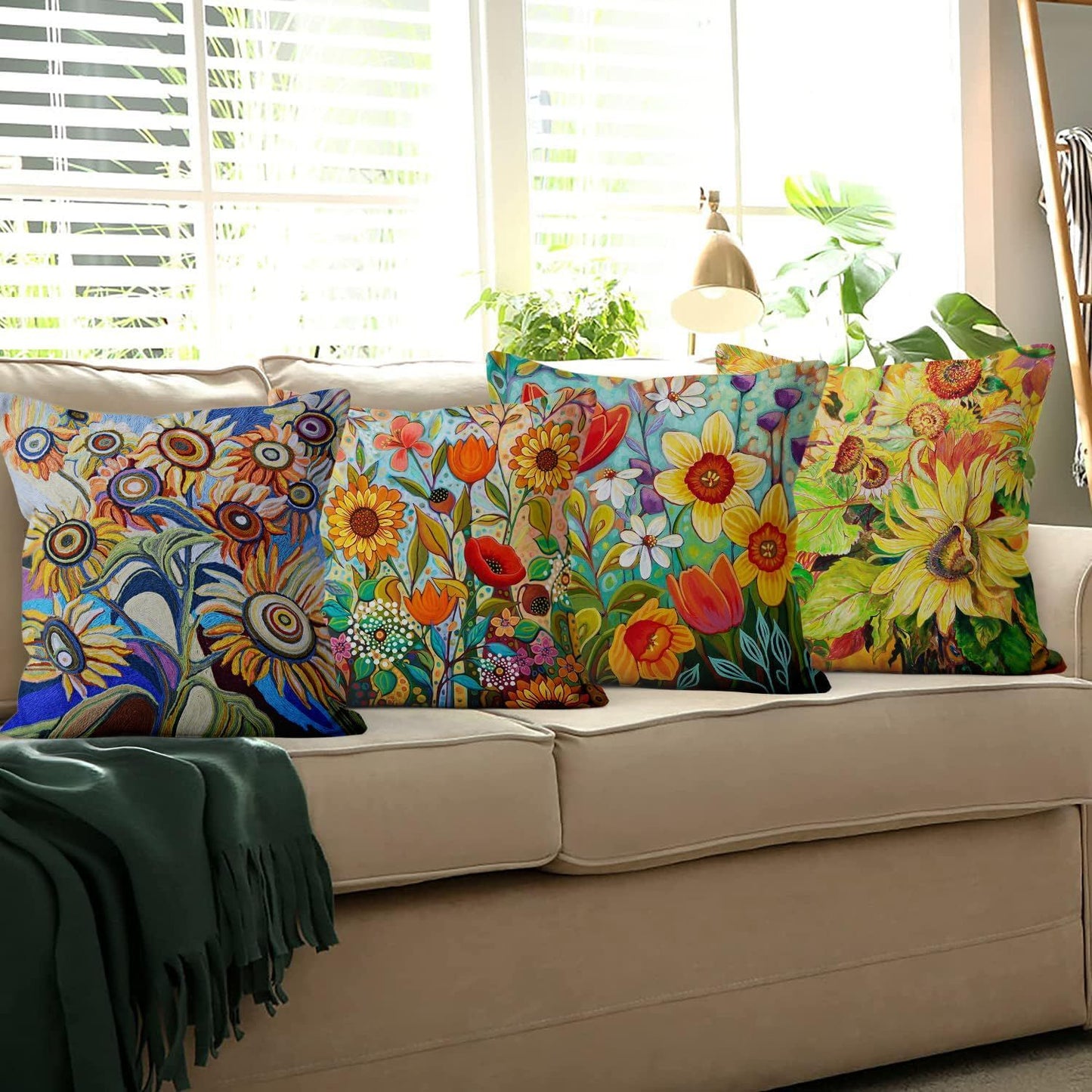 Flower Pillow Cover, Retro Oil Painting Flower Sea Pattern Sofa Decorative Cushion Covers Outdoor Upholstery Pillow Case