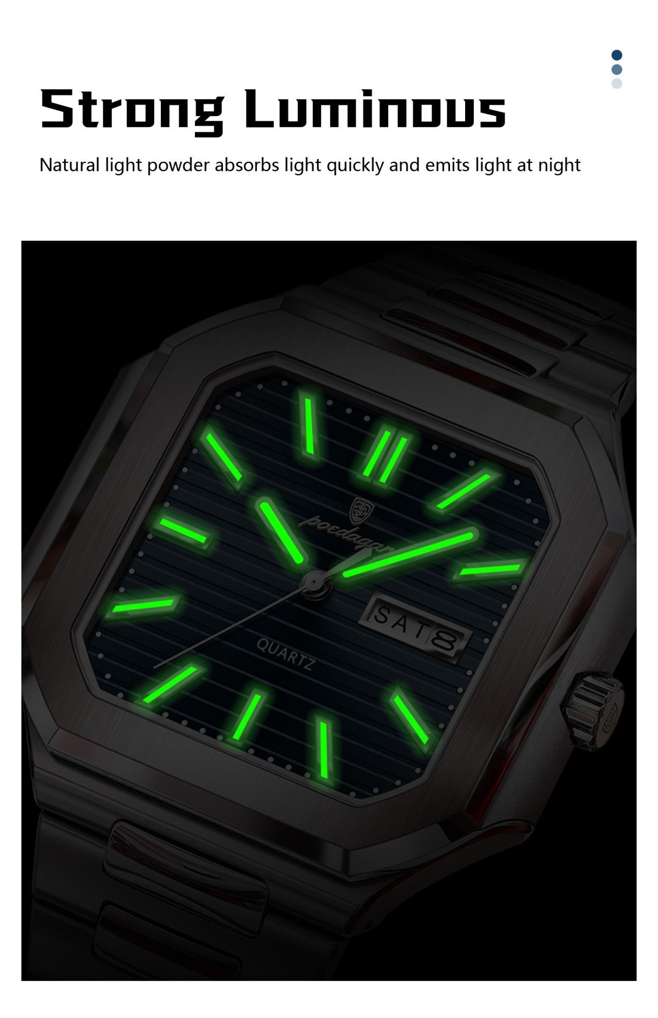 POEDAGAR Square Fashion Man Wristwatch Waterproof Luminous Date Week Quartz Men's Watches Stainless Steel Luxury Men Watch Reloj