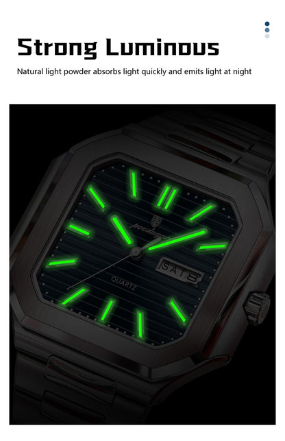 POEDAGAR Square Fashion Man Wristwatch Waterproof Luminous Date Week Quartz Men's Watches Stainless Steel Luxury Men Watch Reloj