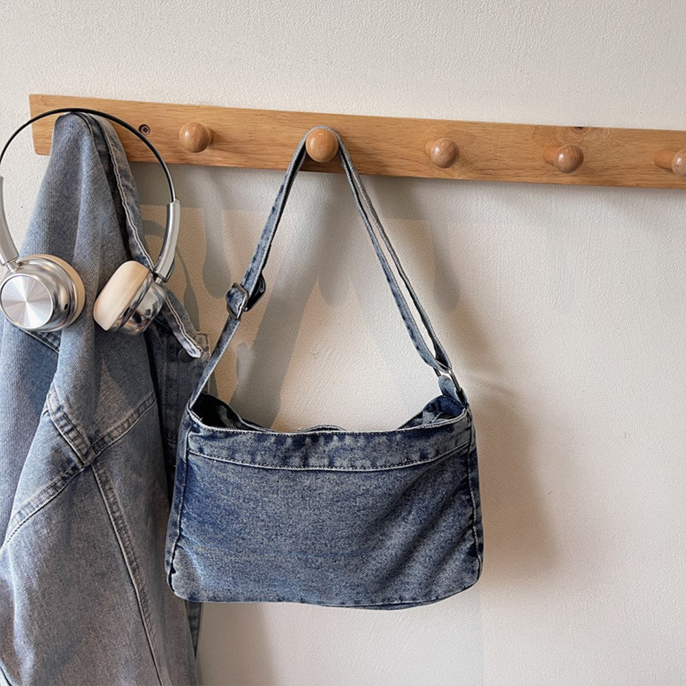 Vintage Washed Canvas Fashionable Bag, Women's Crossbody Bag, Large Capacity Commuting Casual Denim Shoulder Bag