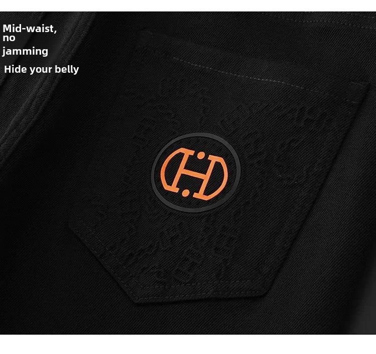 BlackJeans2024 Nova Coleção Outono/Inverno Marca da Moda Casual Slim Fit Elástica Estilo Europeu Calça Comprida Masculina Estampa Fashion