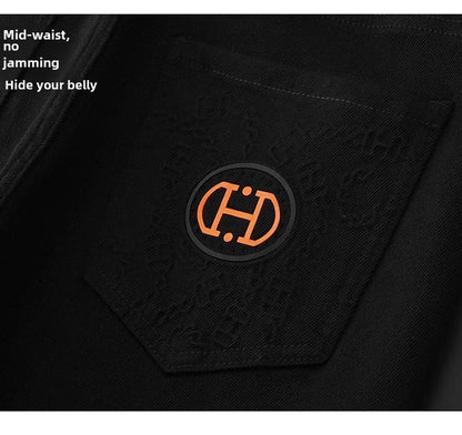 BlackJeans2024 Nova Coleção Outono/Inverno Marca da Moda Casual Slim Fit Elástica Estilo Europeu Calça Comprida Masculina Estampa Fashion