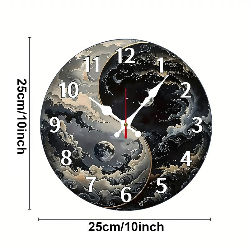 Fantasy Themed Wooden Round Silent Hanging Wall Clock, Suitable For Living Room, Office, Study Room, Bedroom, Home Decoration
