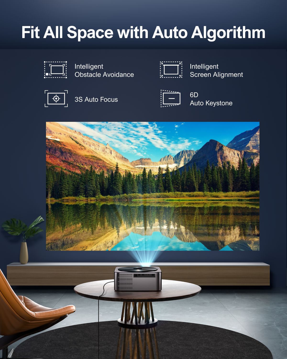 Projetor LED ULTIMEA Nativo 1080P Full HD 4K WiFi Bluetooth com Foco Automático, PK DLP Vídeo Projetor Smart Home Theater