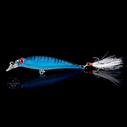 Isca de Pesca Laser Minnow 10/5 Peças Biónica Artificial 9cm/7g Isca Dura Flutuante com Anzol de Pena Wobbler Pesca para Baixo Lúcio