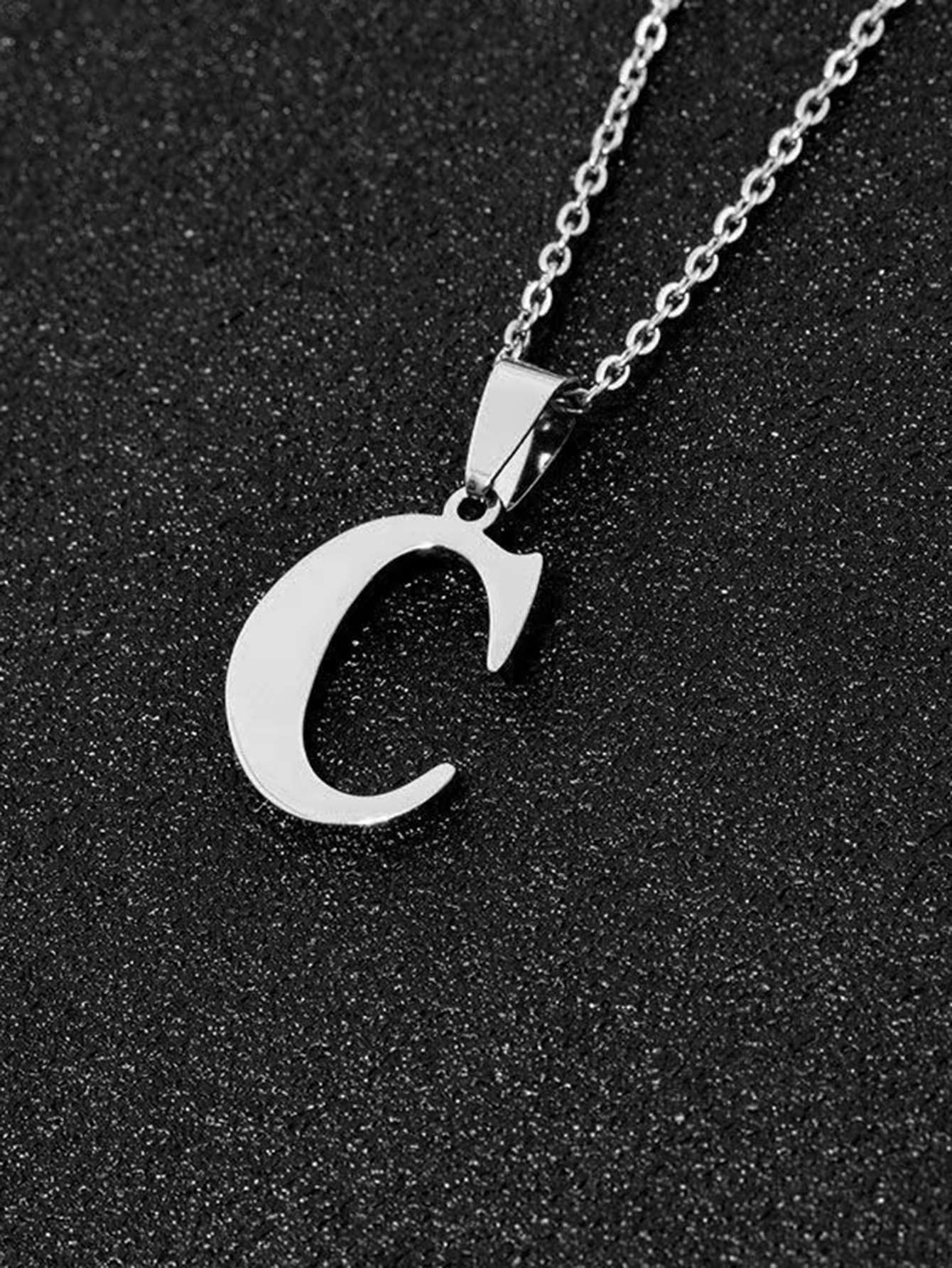 DGIDDK Aço Inoxidável Moda Simples A-Z Colar de Letra Pequena Pingente Inicial Corrente Fina Alfabeto Joia de Presente para Homens e Mulheres