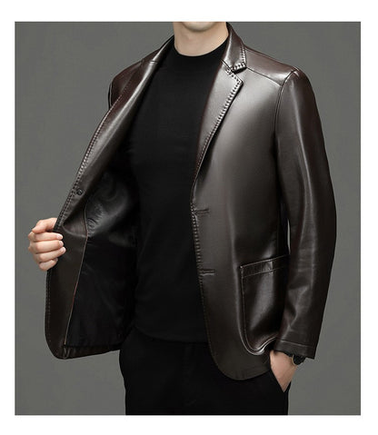 2025 Autumn Winter Men's Genuine Leather Blazers Jackets Slim Fit Suits Coats Business Casual Genuine Leather Suits Jackets Male