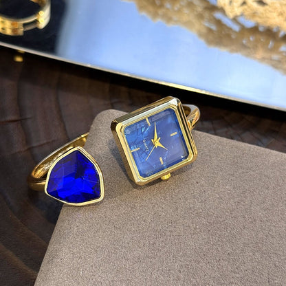 New Ladies Open Bracelet Watch Assorted Shaped Diamond Color Gemstone High-End Quartz Wristwatch Lazy Person's Stylish Timepiece