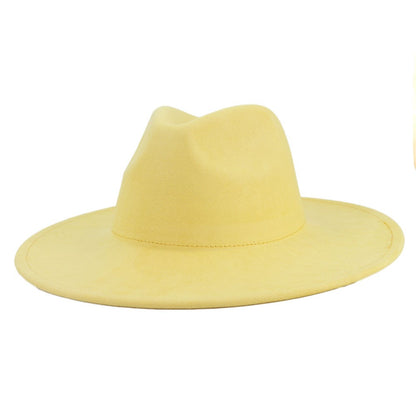 9.5 CM Big Brim Jazz Fedora Hats Men Suede Fabric Heart Top Felt Cap Women Luxury Designer Brand Party Green Fascinator Hats