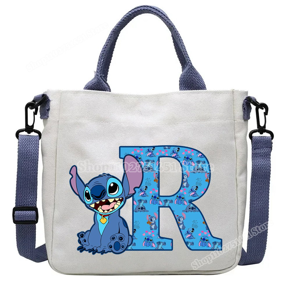 Disney Stitch Letter A-Z Print Shoulder Bags Cute Anime Action Figure Stich Purses Handbags Women Sling Messenger Bag Gift