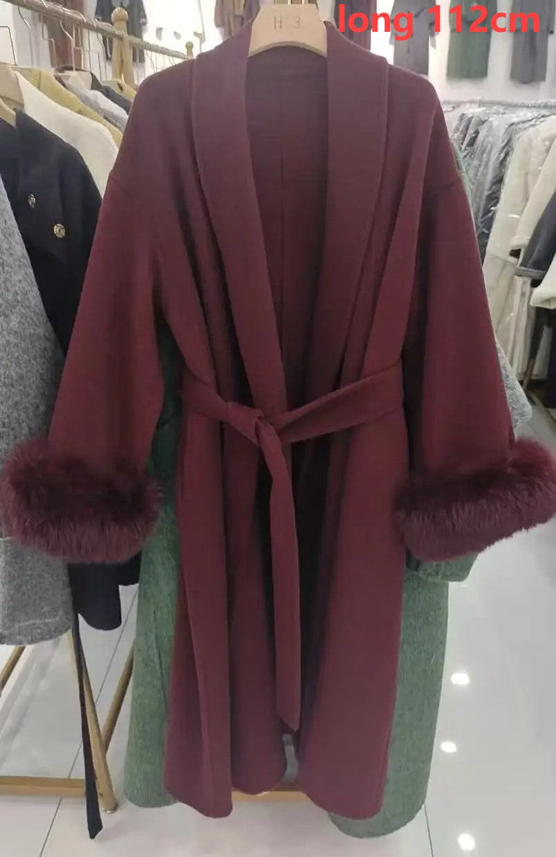 UCXQ Casaco Feminino Elegante OL para Escritório com Retalhos de Pelo Manga Comprida Lã Jaqueta de Roupa Feminina Bonita Outono Inverno 2025
