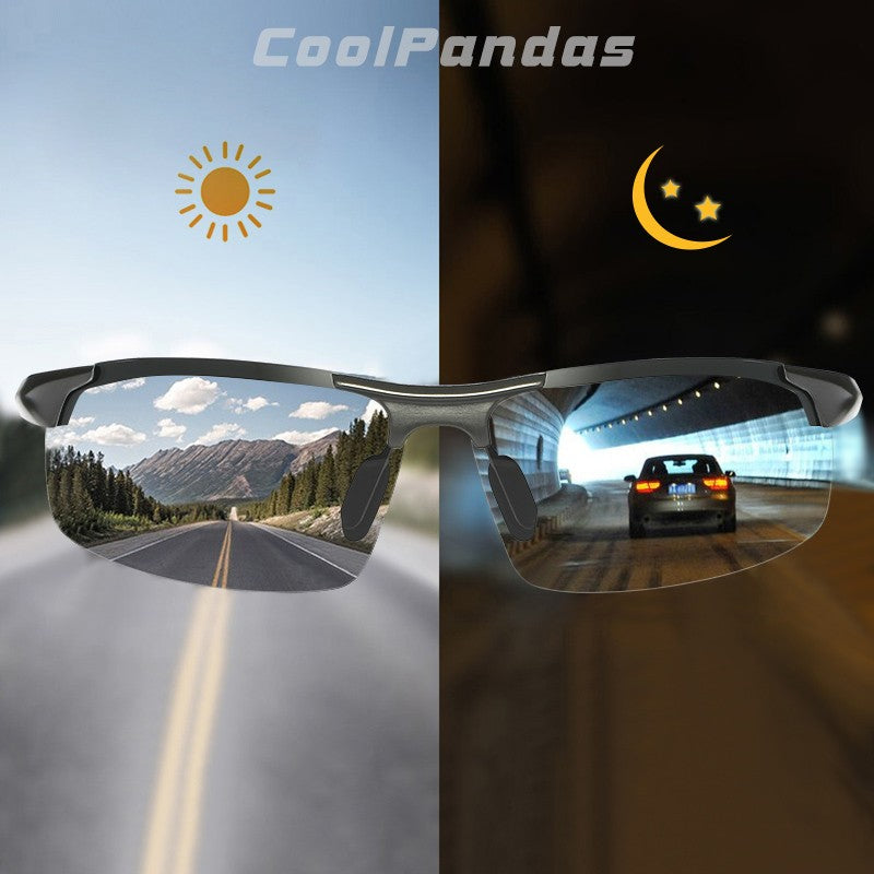 CoolPandas Óculos de Sol Fotocromáticos Masculinos Polarizados Sem Aro para Esportes ao Ar Livre Óculos de Condução Dia Noite Camaleão Óculos Masculinos