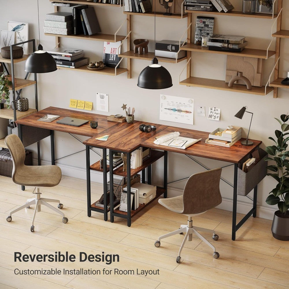 L-Shaped 40 Computer Desk with Reversible Storage Shelves for Home Office, Study, Writing, and Gaming