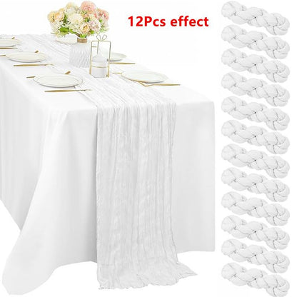 90*180CM 1Pcs Green Cheesecloth Table Long Runner Bohemian Gauze Tablecloth Decoration for Wedding Party Banquet Bride Shower