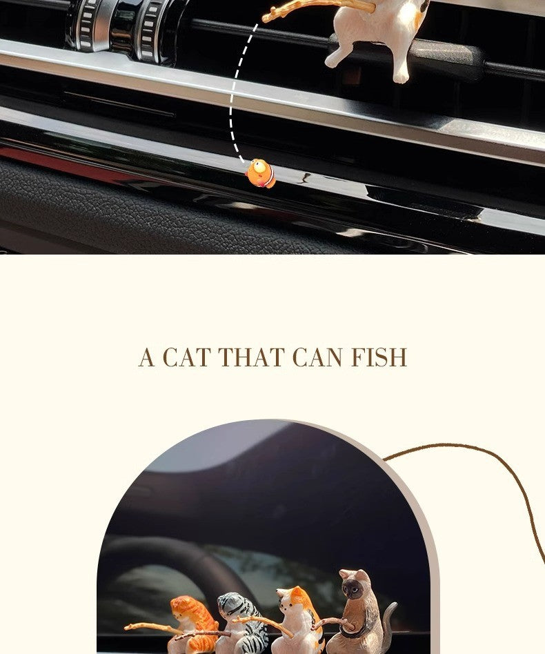 Gato-pescador Decoração de Interiores de Carro Resina Fofa com Óculos de Tubo Pingente para Retrovisor de Carro Saída de Ar para Acessórios de Carro