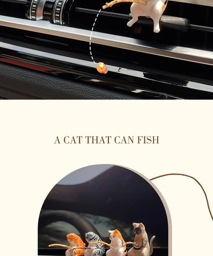 Gato-pescador Decoração de Interiores de Carro Resina Fofa com Óculos de Tubo Pingente para Retrovisor de Carro Saída de Ar para Acessórios de Carro
