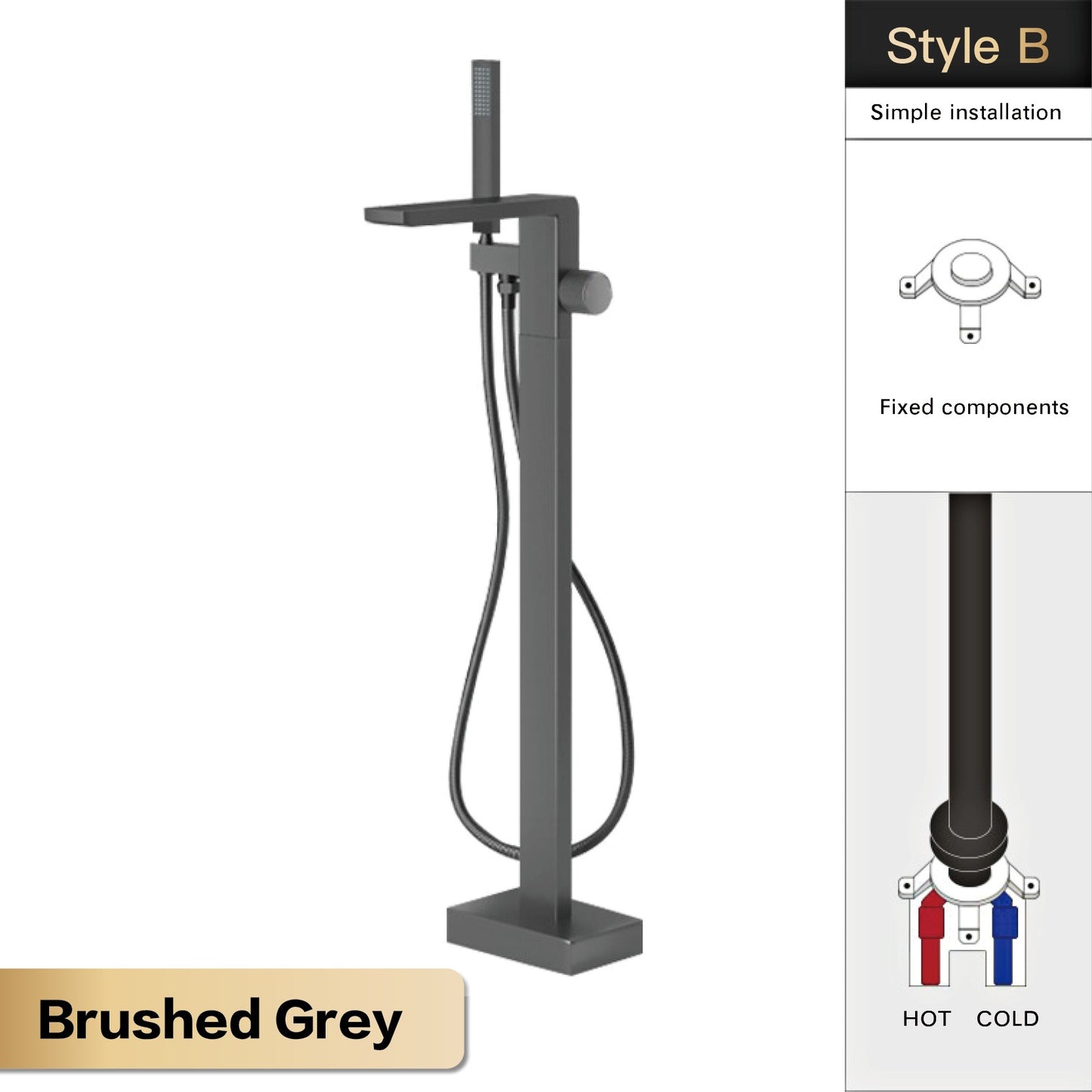 Luxury Black Brass Bathroom Faucet Floor standing Design Single Handle Hot and Cold Water Embedded Design Simple Bathtub Mixer