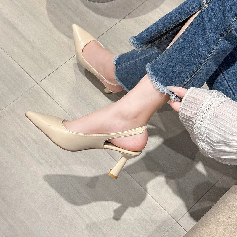 New style pointed-toe fashionable high heels women's thin-heel outdoor toe-cap sandals with shallow back opening single shoes