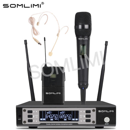 SOMLIMI EW135G4 Sistema de Microfone Sem Fio Duplo UHF Profissional para Palco Desempenho Dinâmico de Longa Distância Metal Portátil