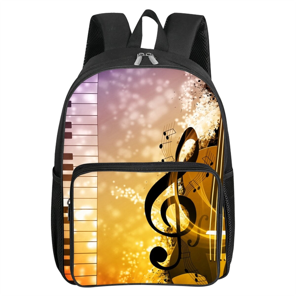Musical Note Print Square Front Pocket Backpack Zipper Large Capacity for Boy/Girls Best Gift 3D Cartoon Children's School Bag