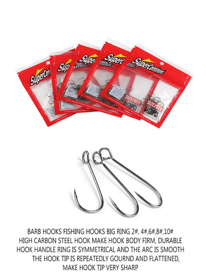 Supercontinent Barb Hook Fishing hook big ring Carbon Steel Single Hooks tackle  Worm Hooks With big eyes Ring 20pcs
