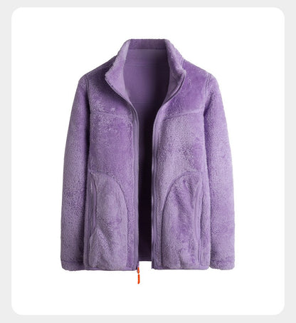 Plus Size Women's Autumn Winter Thickened Double-sided Fleece Hooded Jacket Zipper Long Sleeve Warm Outerwear Casual Style Sh...