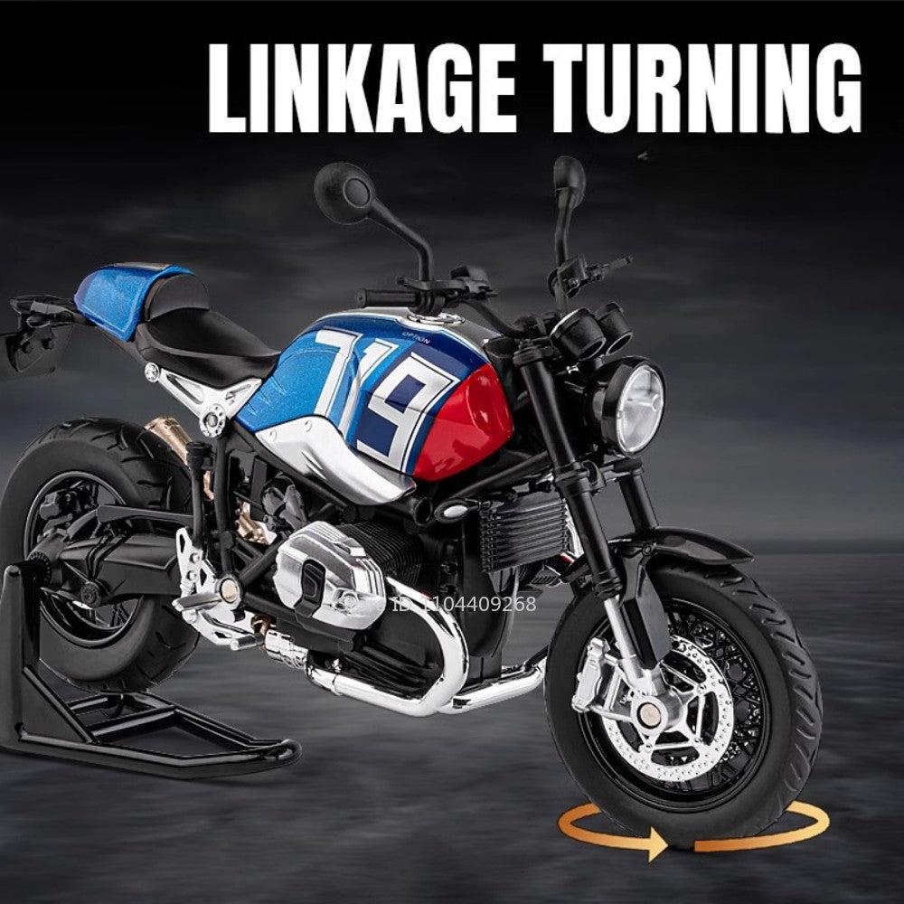 1:12 Escala R Nine T HP4 Modelo de Moto Carro de Brinquedo Liga Fundida Luz Música Amortecimento Modelos Miniatura de Motor Ornamento Presente