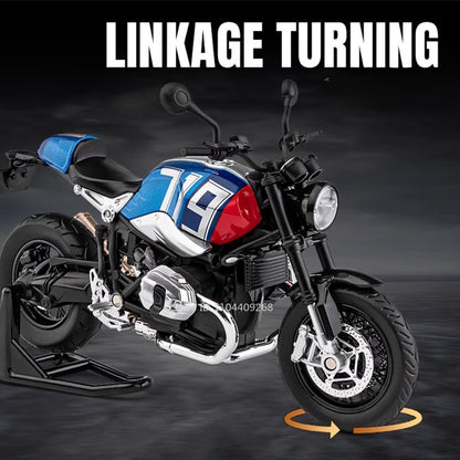 1:12 Escala R Nine T HP4 Modelo de Moto Carro de Brinquedo Liga Fundida Luz Música Amortecimento Modelos Miniatura de Motor Ornamento Presente
