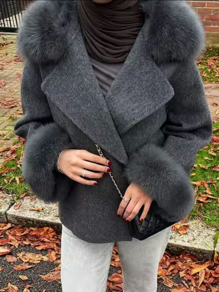 UCXQ Fashion Loose Warm Coat Women's Turn Down Collar Long Sleeve Covered Button Cardigan Coats 2025 Autumn Winter New 23Z4030