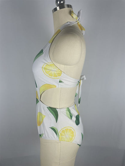 V-neck Halter Bikini Hollow Out Bandage Backless Monokini Vacation Swimwears Women Swimsuit Brazilian Beach Outfit Bathing Suits