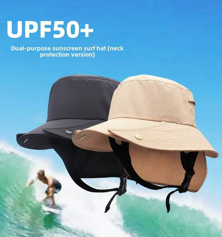 UPF50+ Men Surfing Hat Wide-brimmed Surf Cap Men Hat Breathable Brim Sunshade Quick-drying Beach Cool Cap Windproof Bucket Hat